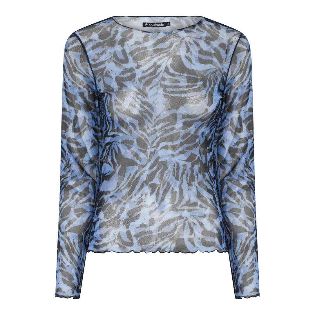 Soulmate Mönstrad Mesh Top Dark Navy