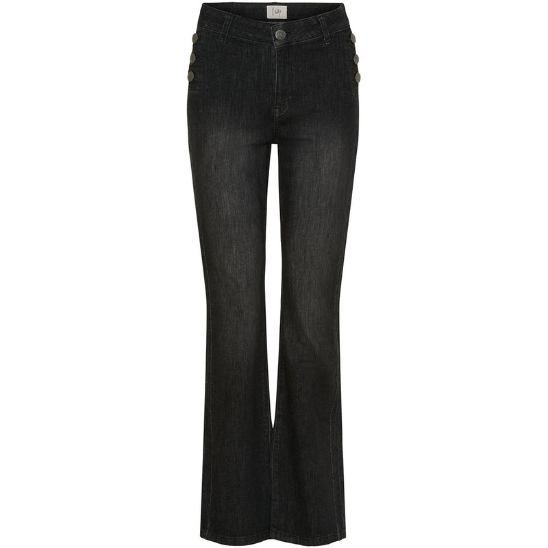 I SAY Como Flare Jeans med knapp Washed Black