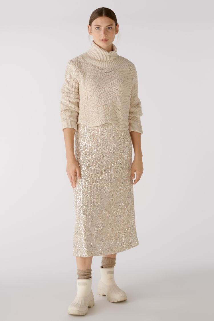 Oui Midi-lång Paljettkjol Silver