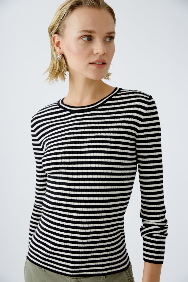 OUI Randig Tröja Blackoffwhite
