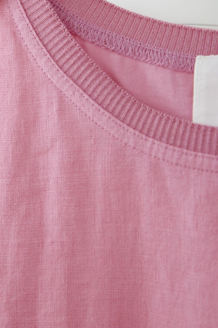 Oui enkel Linneklänning Rosa