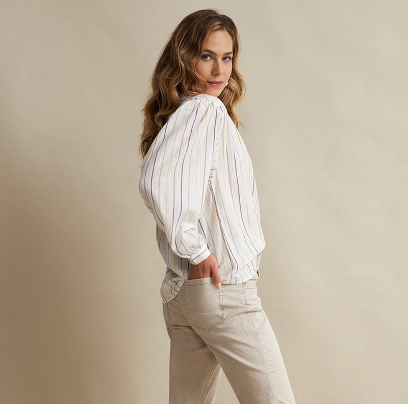 RED BUTTON Blus lurex stripe Ecru