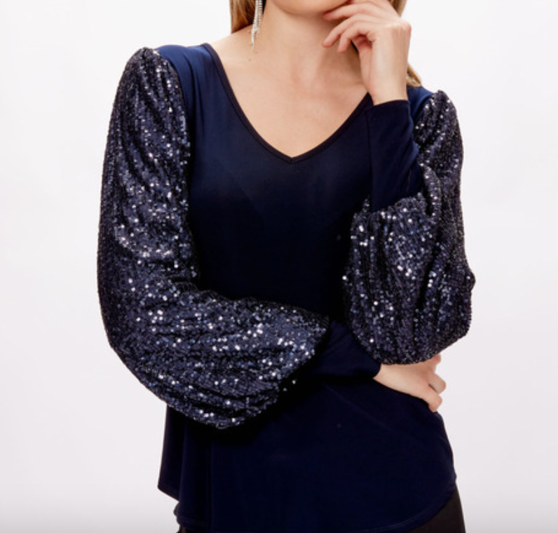 Joseph Ribkoff Silky Sequins Puff Sleeve Top - Fuchsia Fashion Damkläder Nätbutik