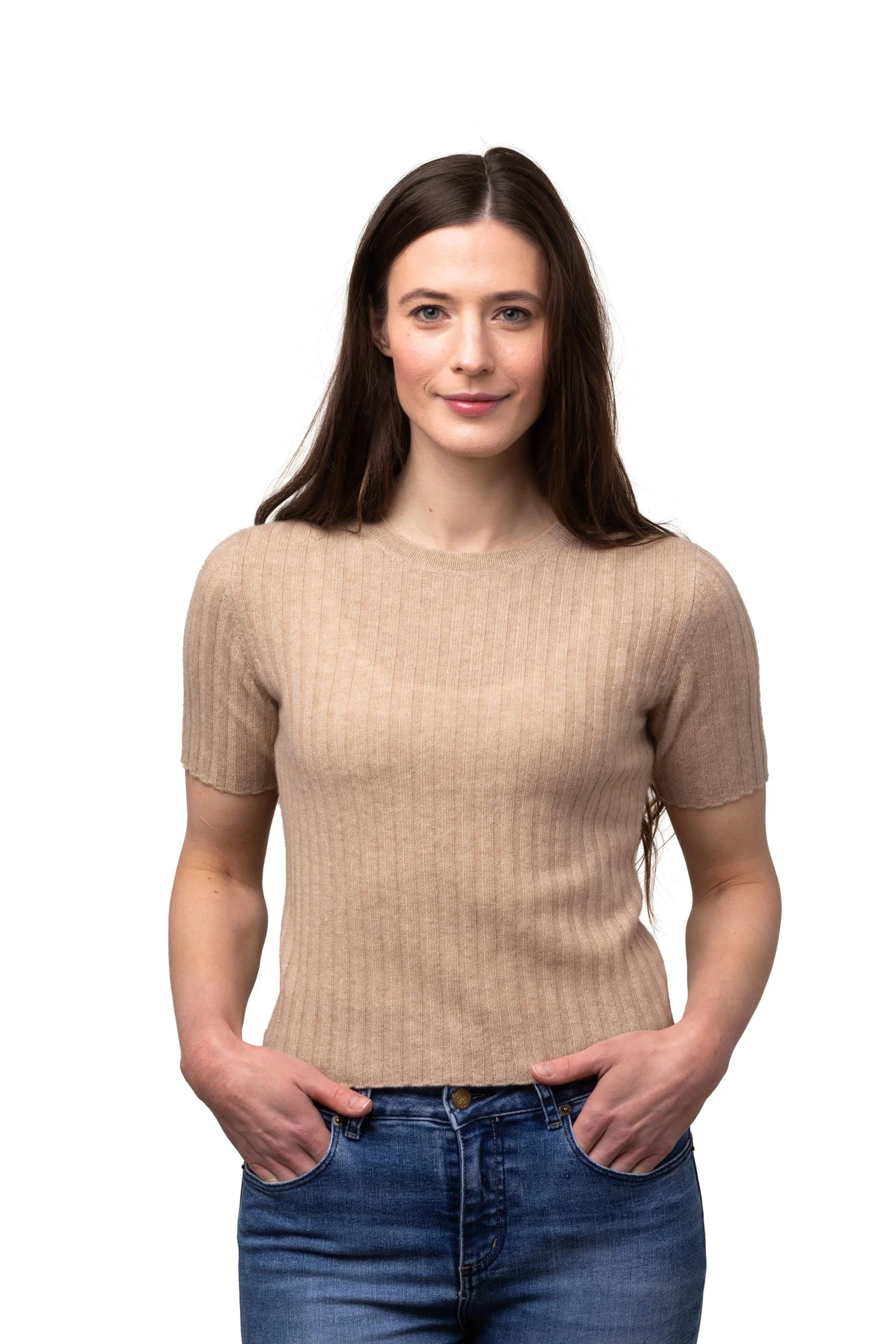 8Design Ella Kashmirtröja kortärmad Ljusbeige
