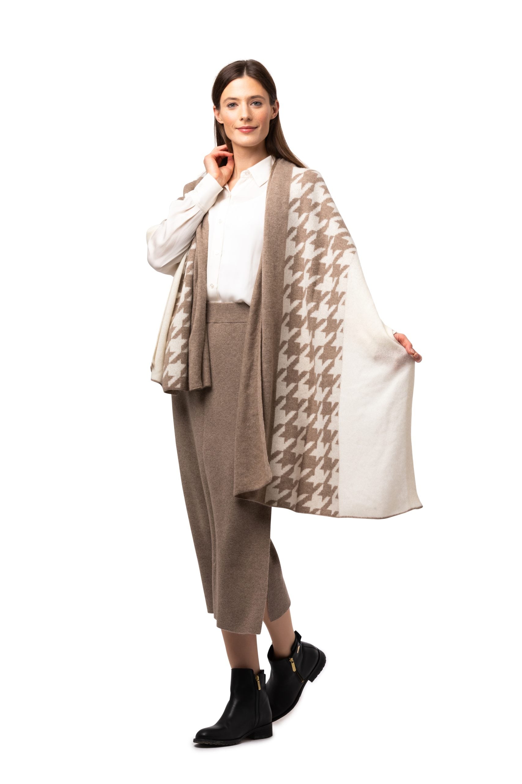 8Design Sjal Inez Hundtandsmönster Beige/Naturvit