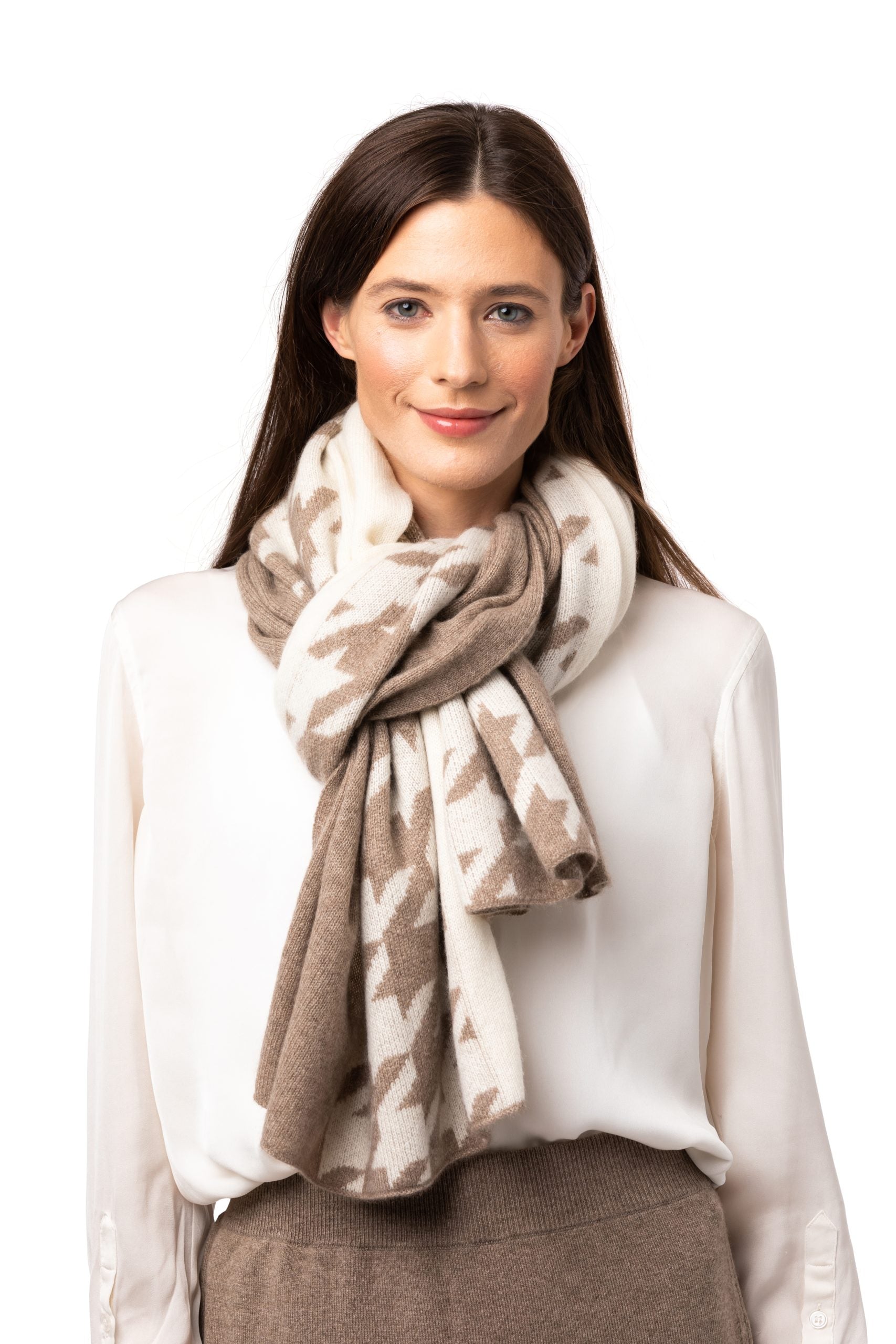 8Design Sjal Inez Hundtandsmönster Beige/Naturvit