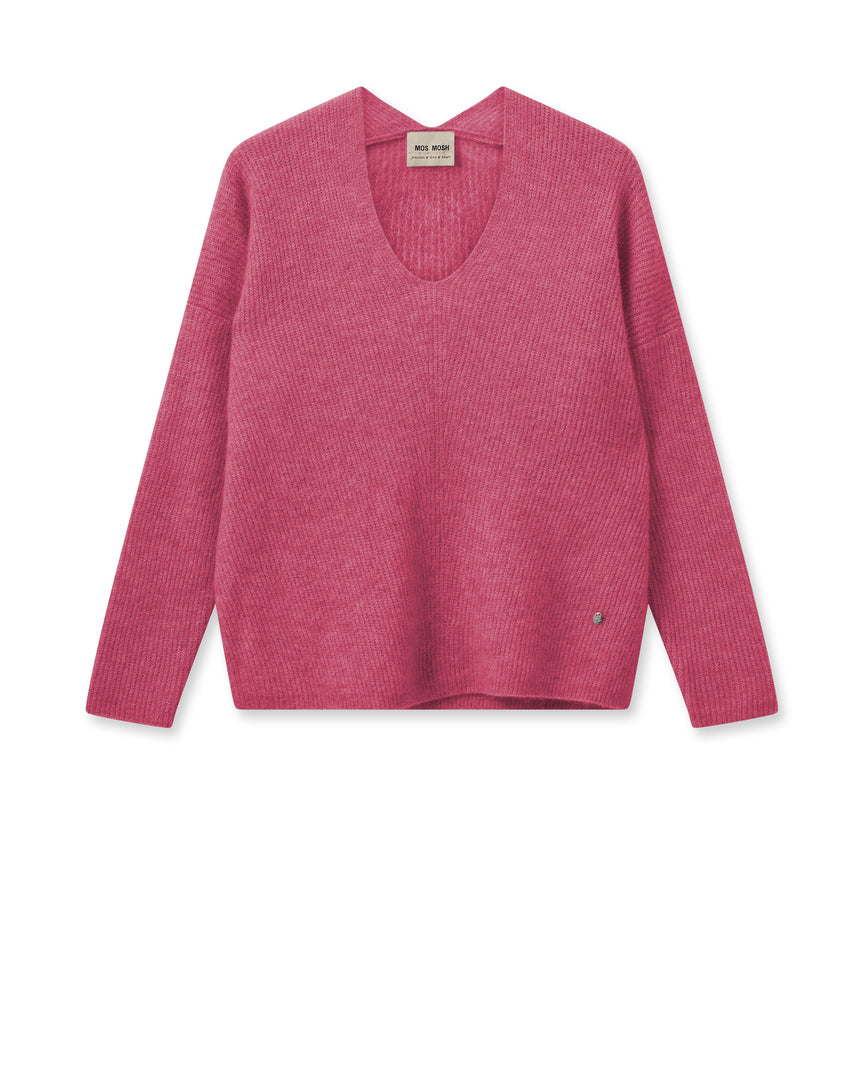 MOS MOSH Thora V-ringad Stickad Tröja Camellia Rose