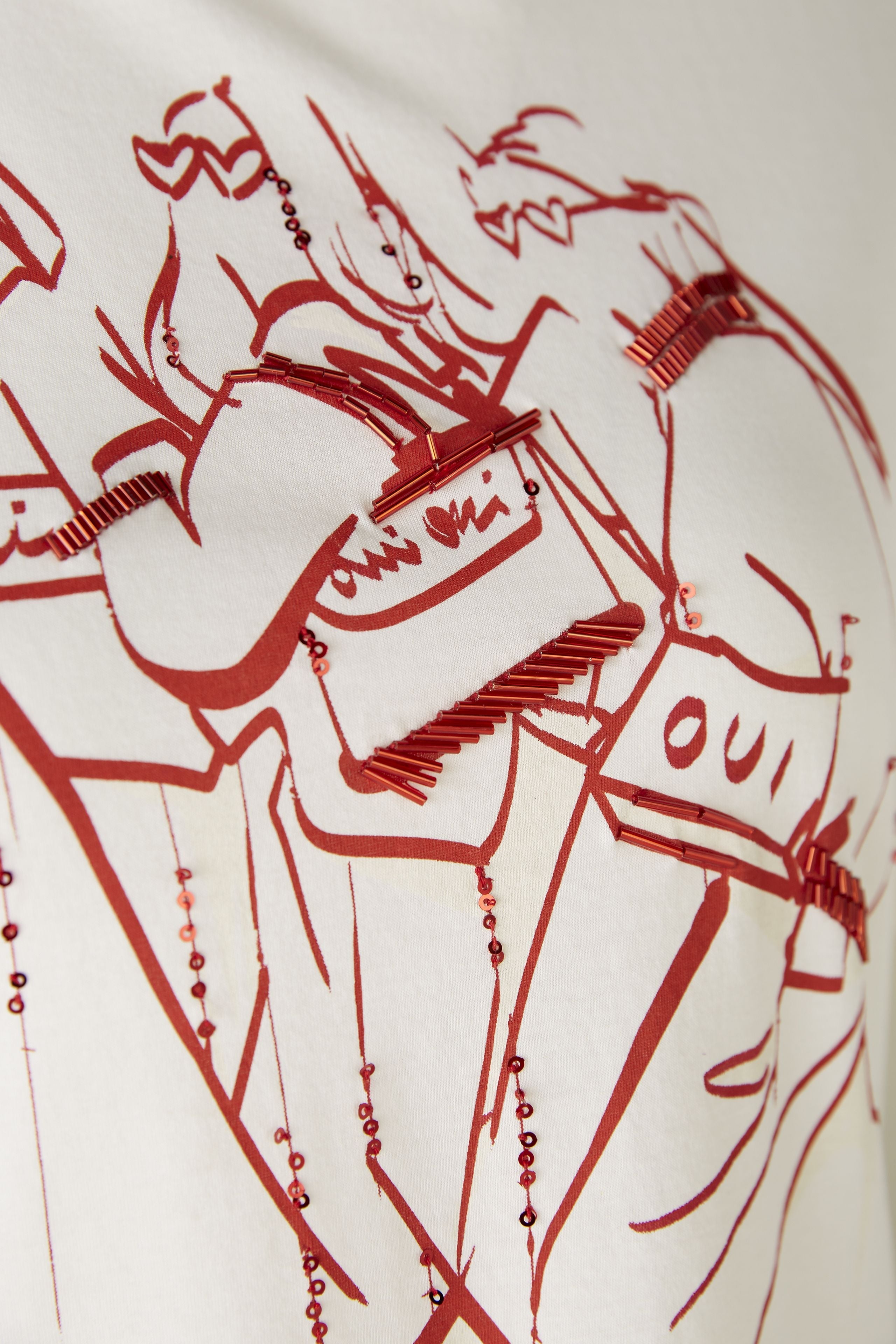 OUI T-shirt ekologisk bomull White red