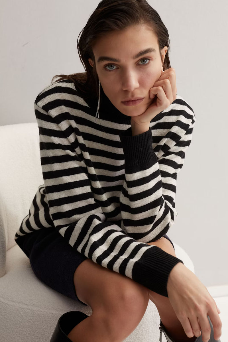 OUI Randig Tröja Black offwhite