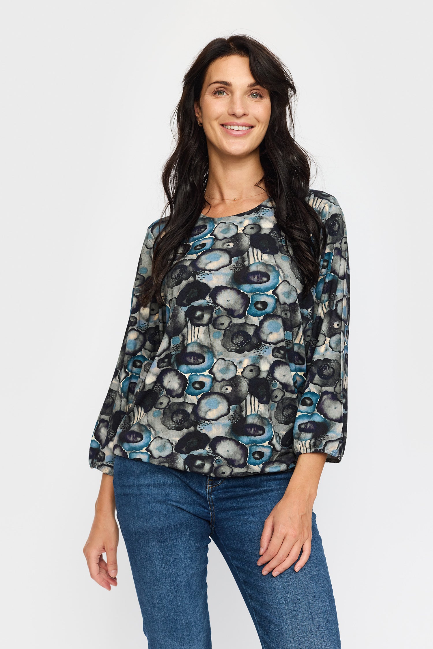 2-Biz Blus Tandy Blå Blomma