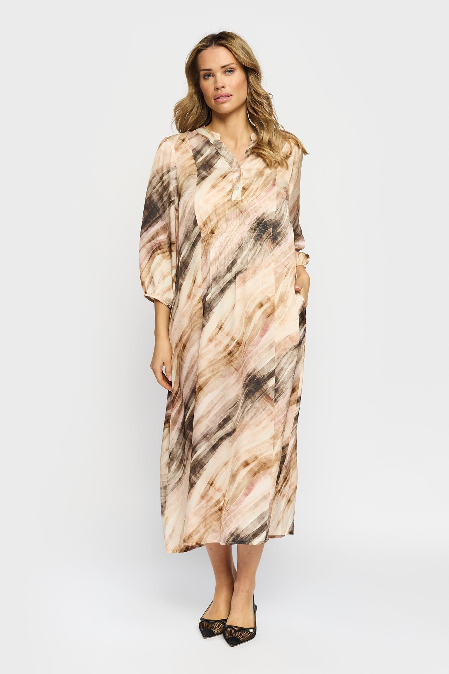 2-Biz Lång Klänning Sita med 3/4-Ärmar Sand