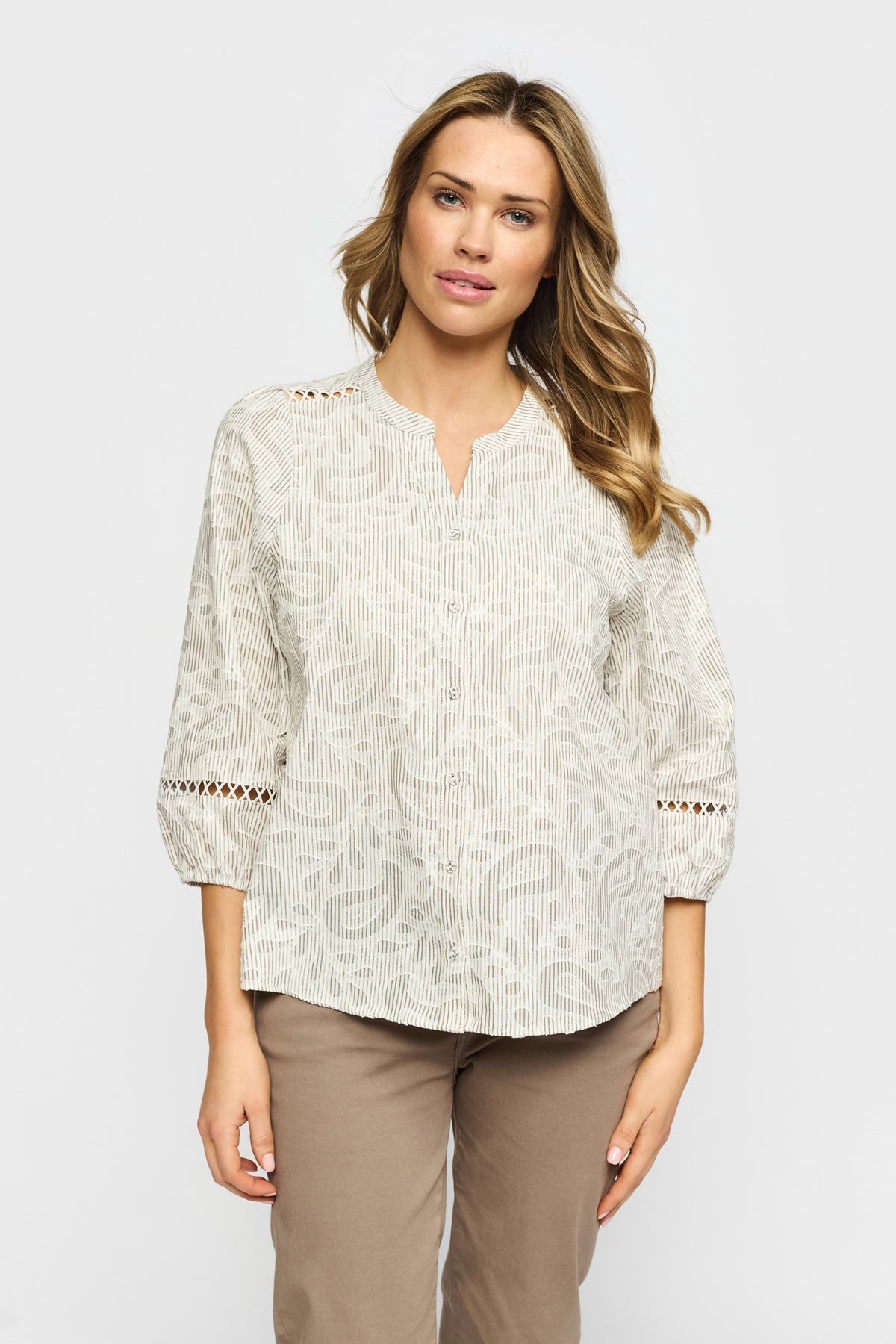 2-Biz Mönstrad Skjorta Liza med 3/4-ärm Brun