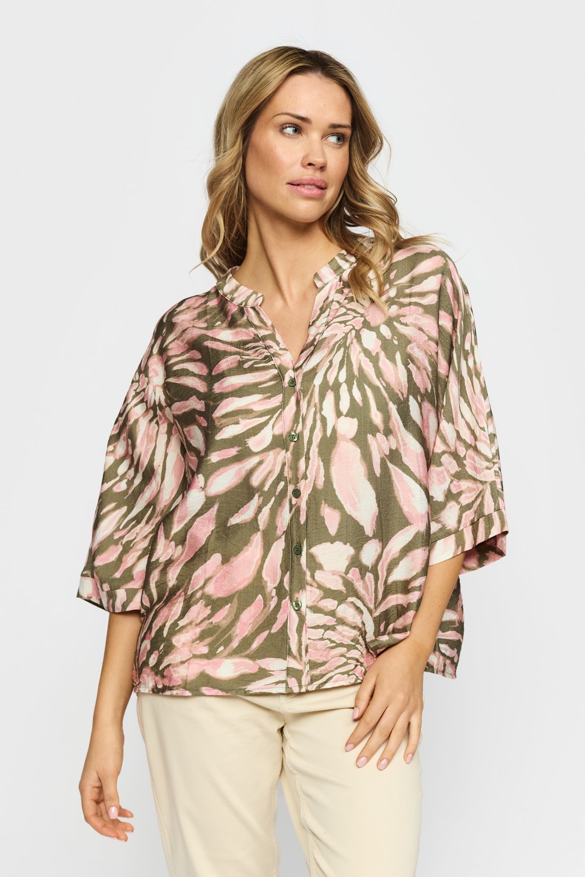 2-Biz Mönstrad Skjortblus Mona Grön