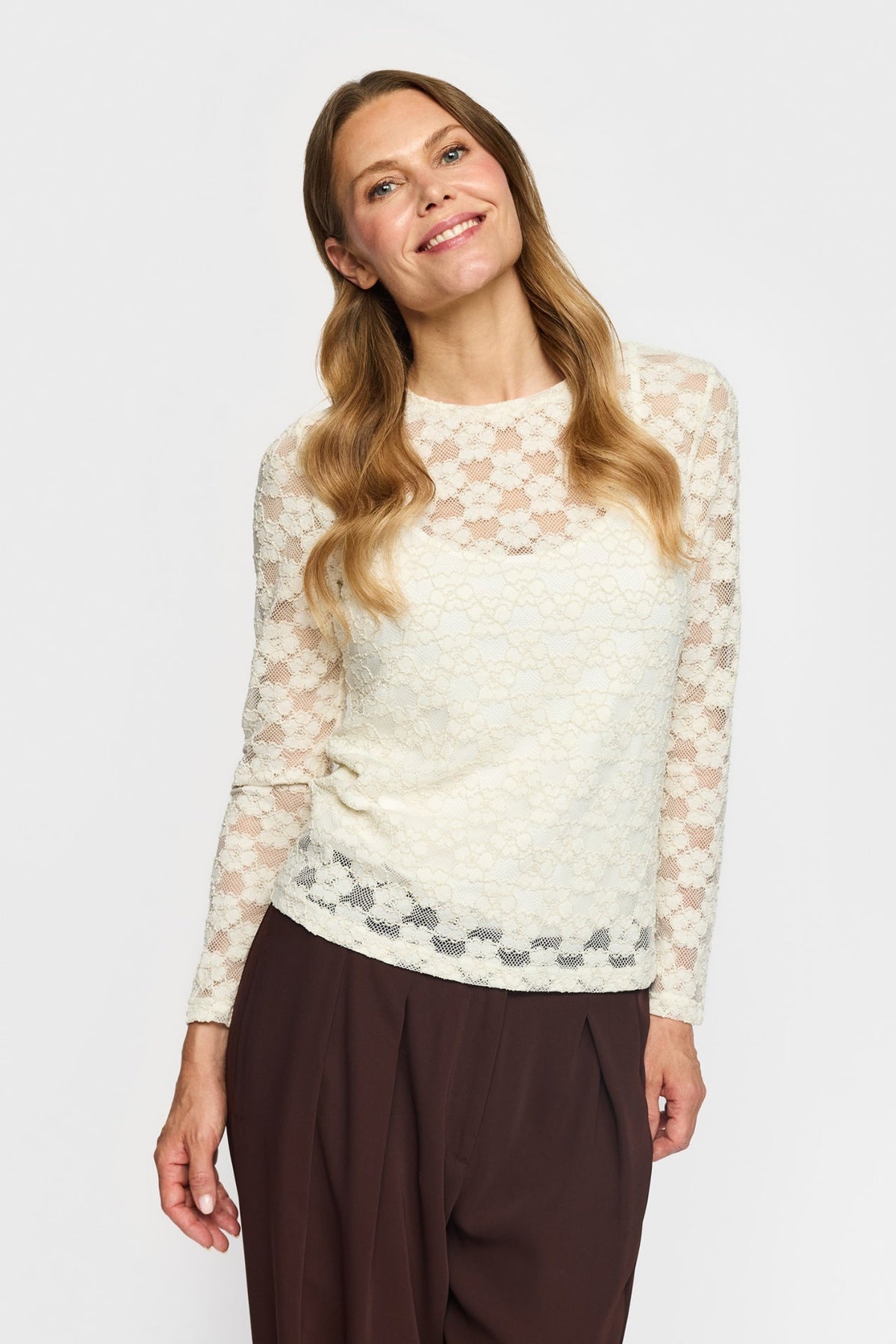 2-Biz Tilde Topp med Spets Beige