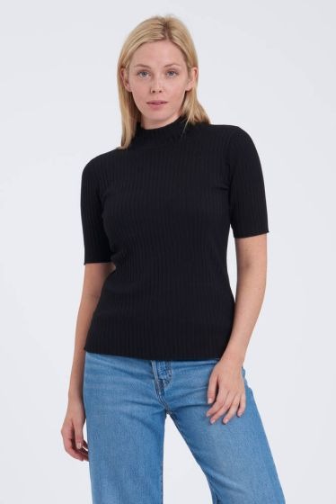 MICHA Ribbstickad viskos Black