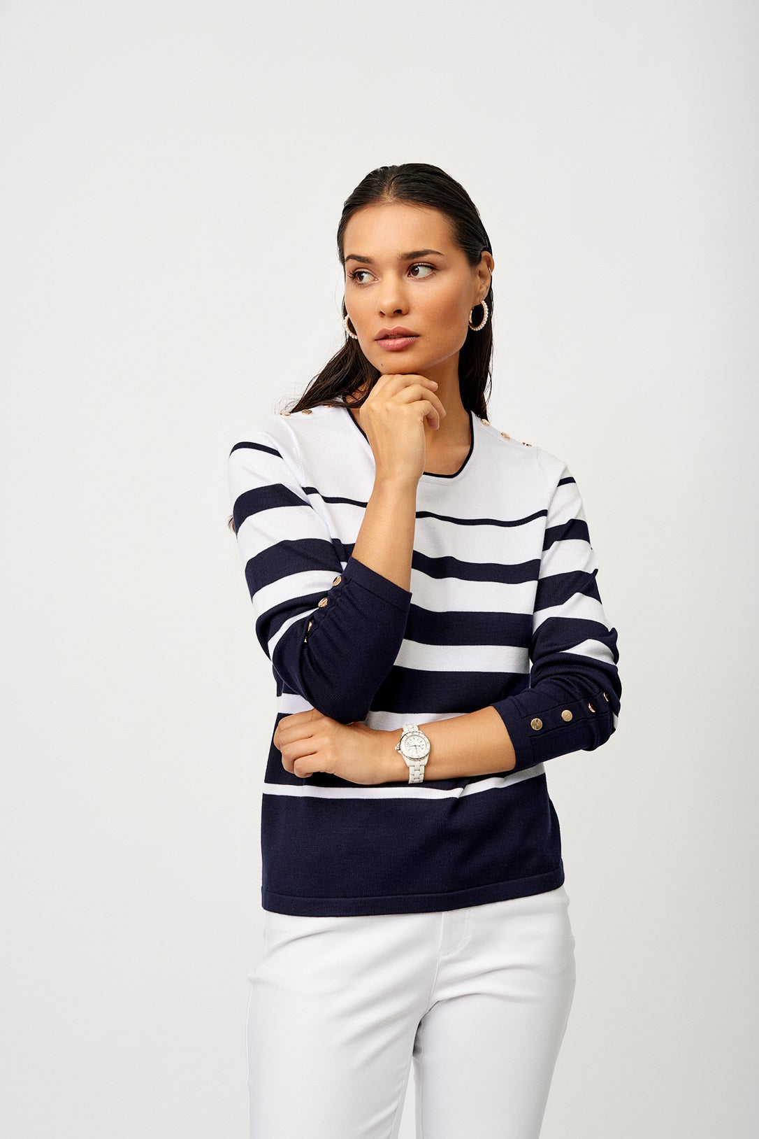 MICHA Tröja Viscose Stripe Knit White Navy - Fuchsia Fashion Damkläder Nätbutik