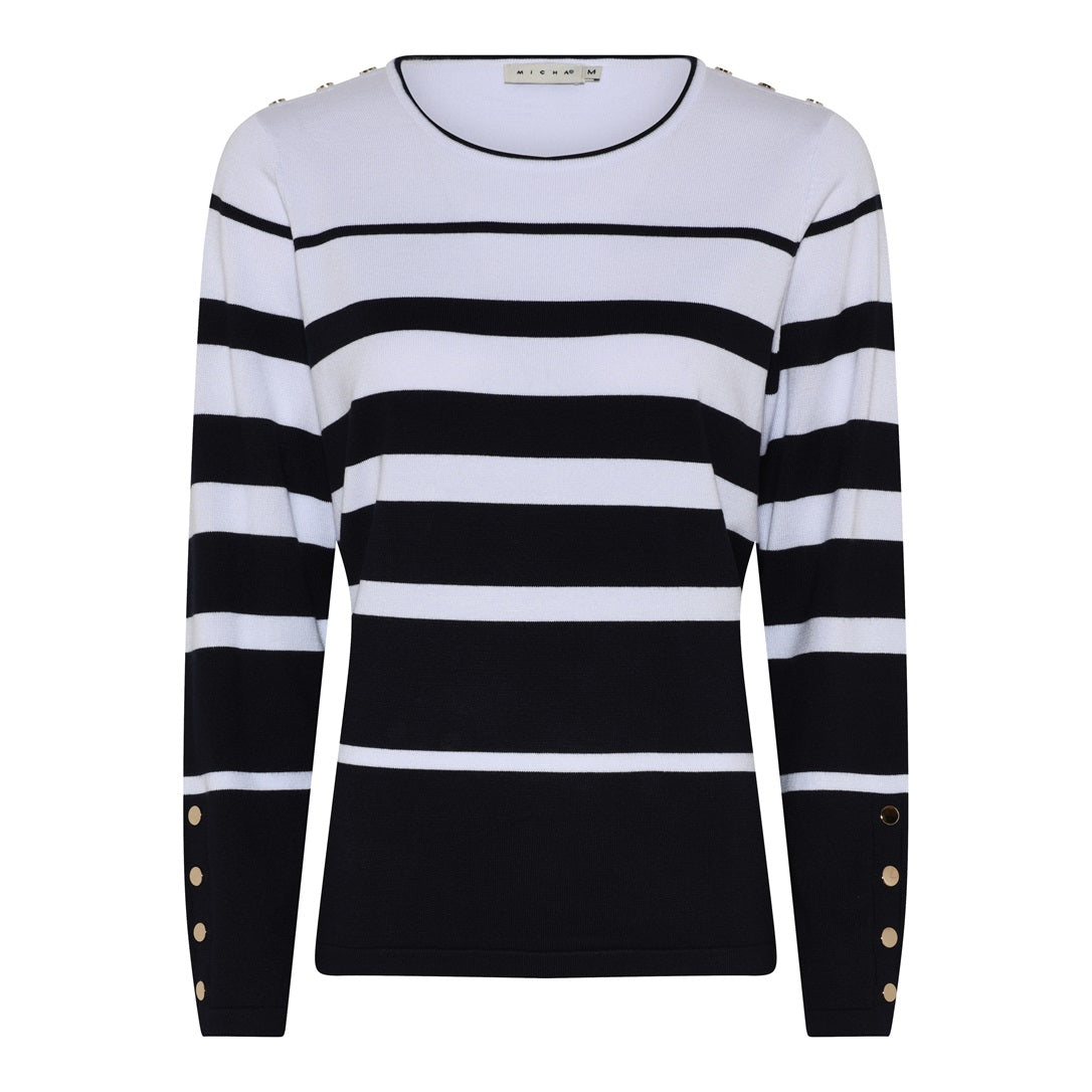 MICHA Tröja Viscose Stripe Knit White Navy - Fuchsia Fashion Damkläder Nätbutik