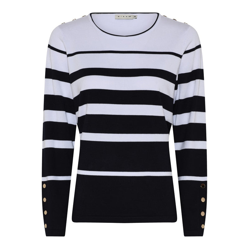 MICHA Tröja Viscose Stripe Knit White Navy - Fuchsia Fashion Damkläder Nätbutik