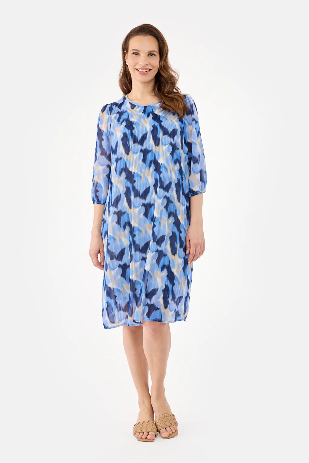 Brandtex Plisserad Knälång Klänning Blåmix