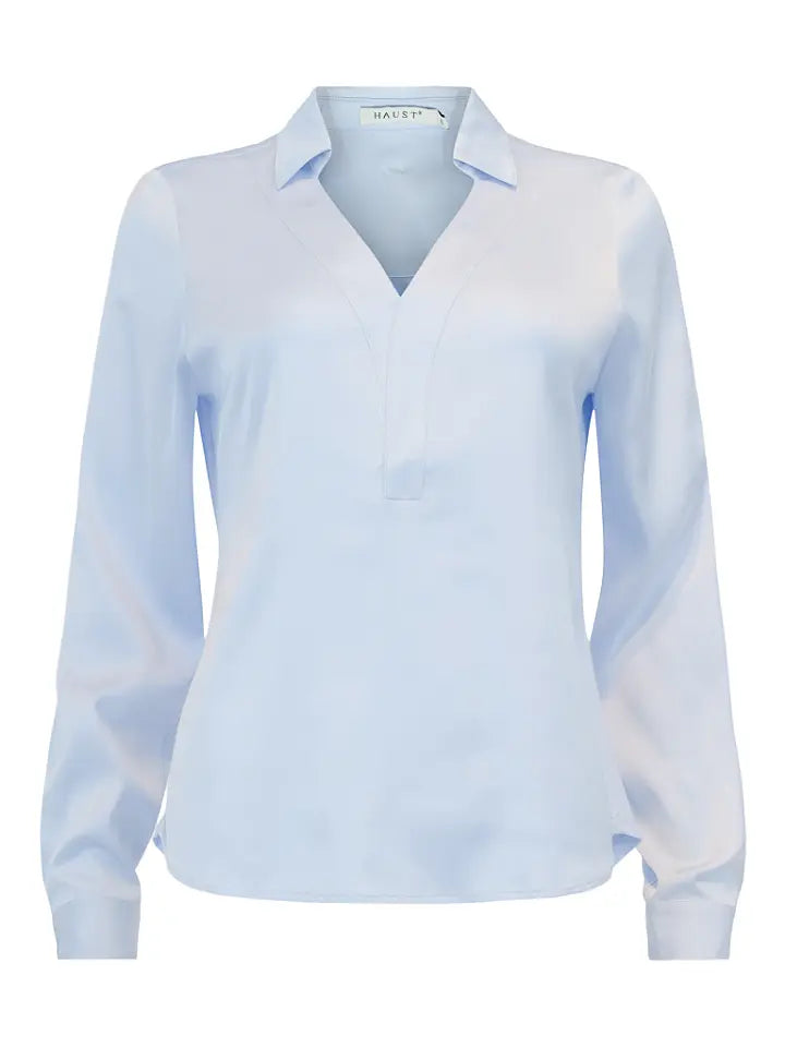 HAUST Satin V-ringad blus Light Blue