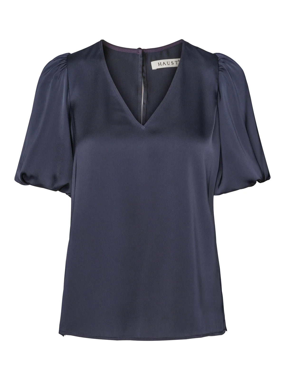 HAUST Silkig Blus V-ringning Marinblå