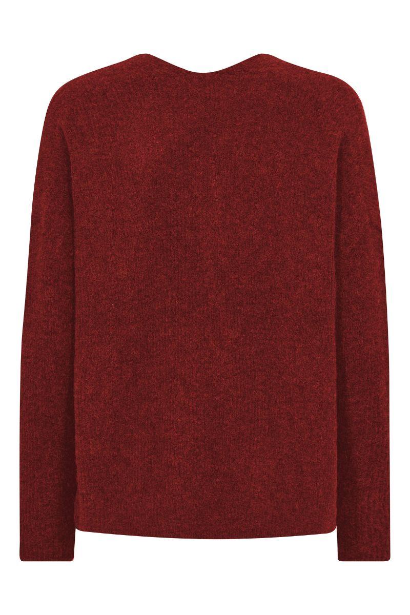 Mos Mosh Stickad Tröja Thora med V-ringning Rhythmic Red - Fuchsia Fashion