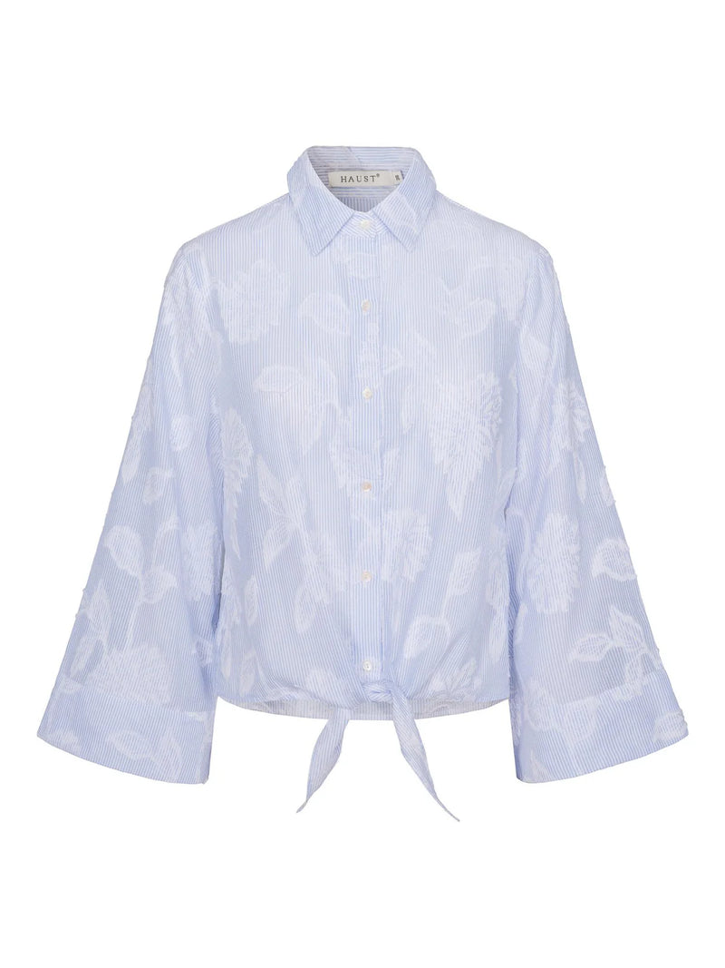 HAUST Bomullsskjorta med Knytband Randig Ljusblå