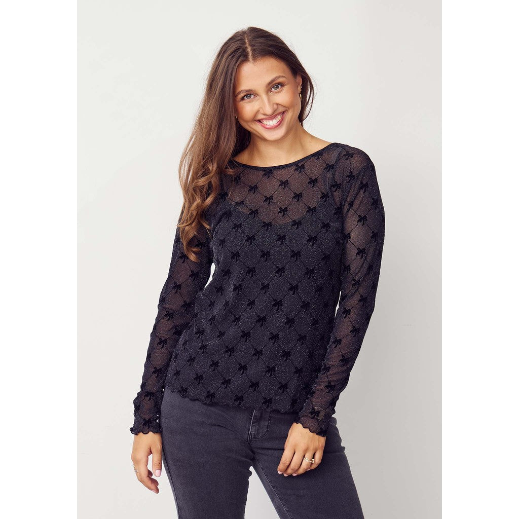 I SAY Mesh Topp Fifi Svart Bow