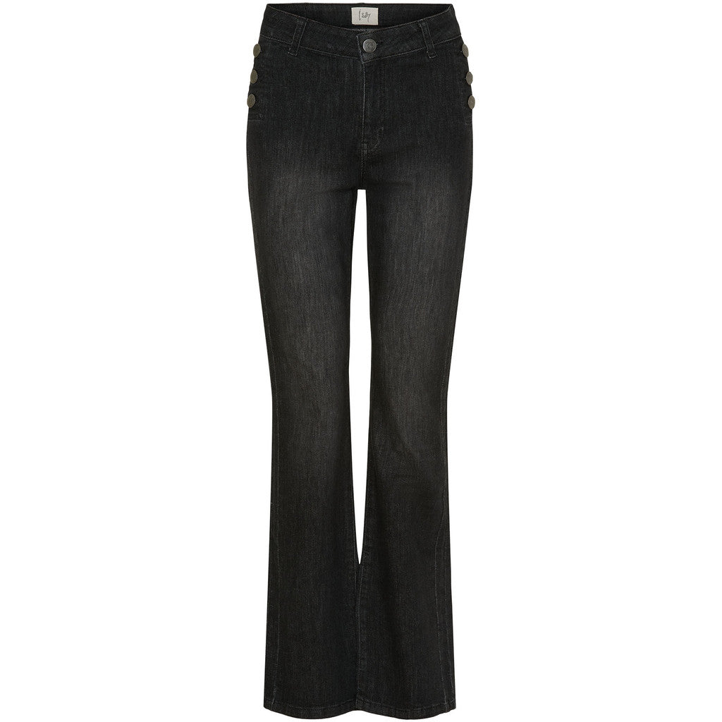I SAY Como Flare Jeans med knapp Washed Black