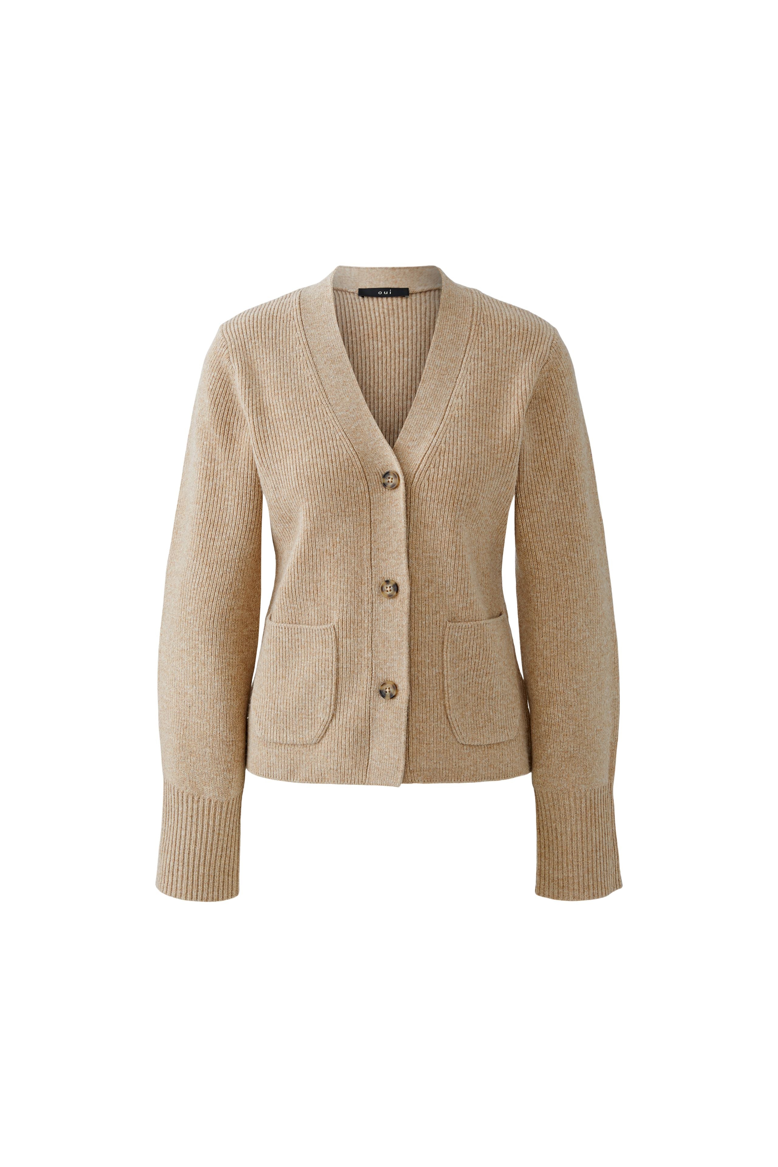 OUI V-ringad Kofta Beige