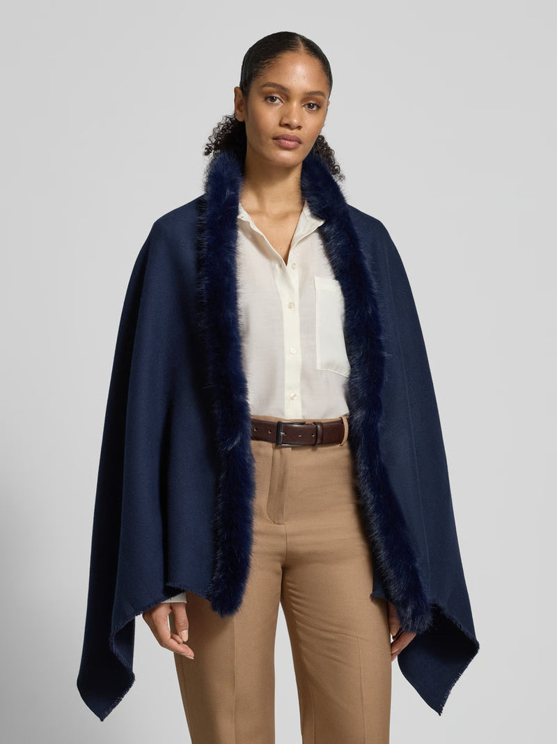 FRAAS Poncho med Fuskpäls Navy