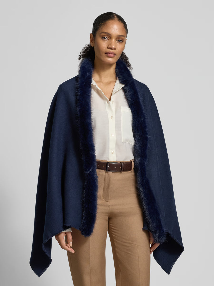FRAAS Poncho med Fuskpäls Navy