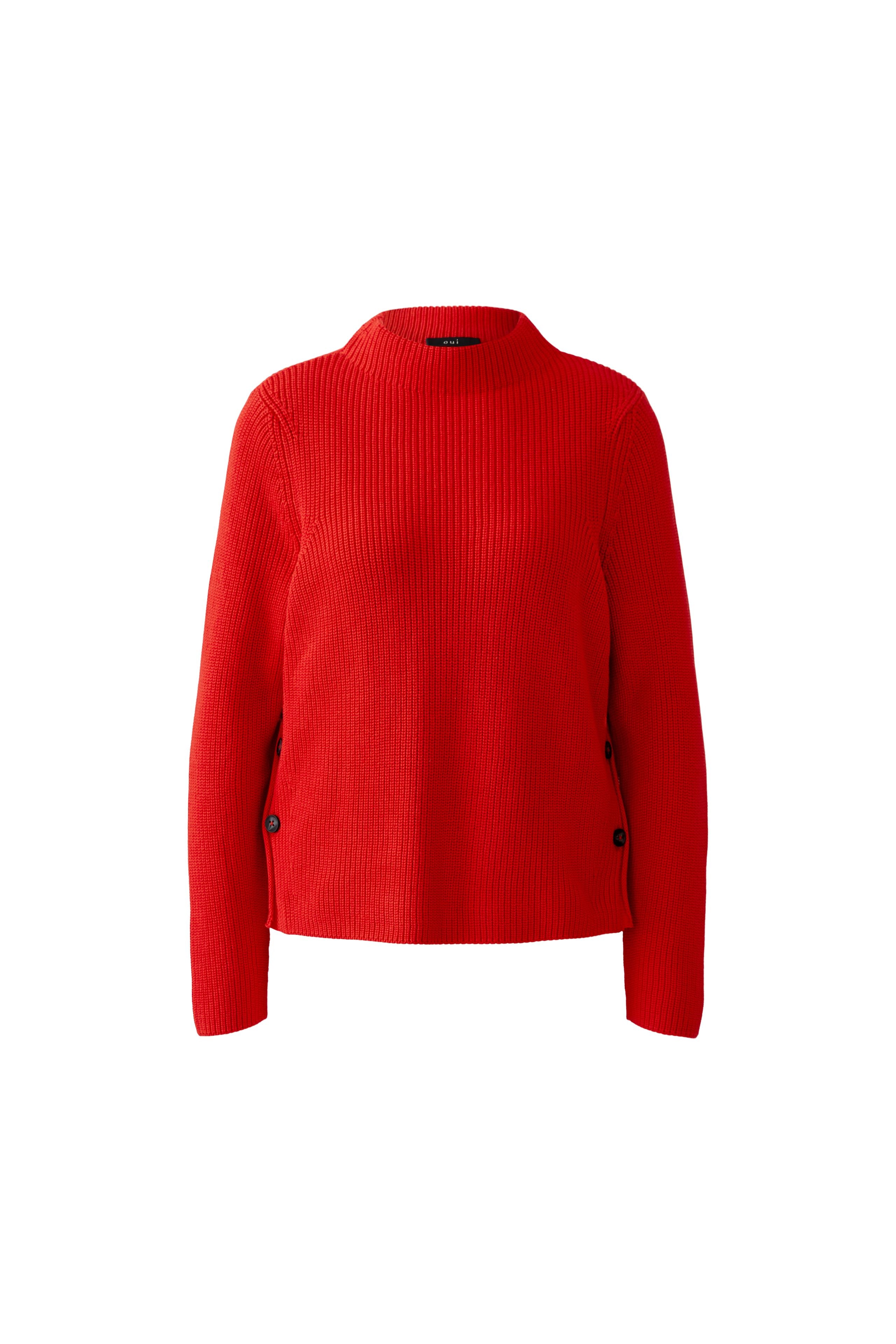 Oui Stickad Tröja i Bomullsblandning Röd
