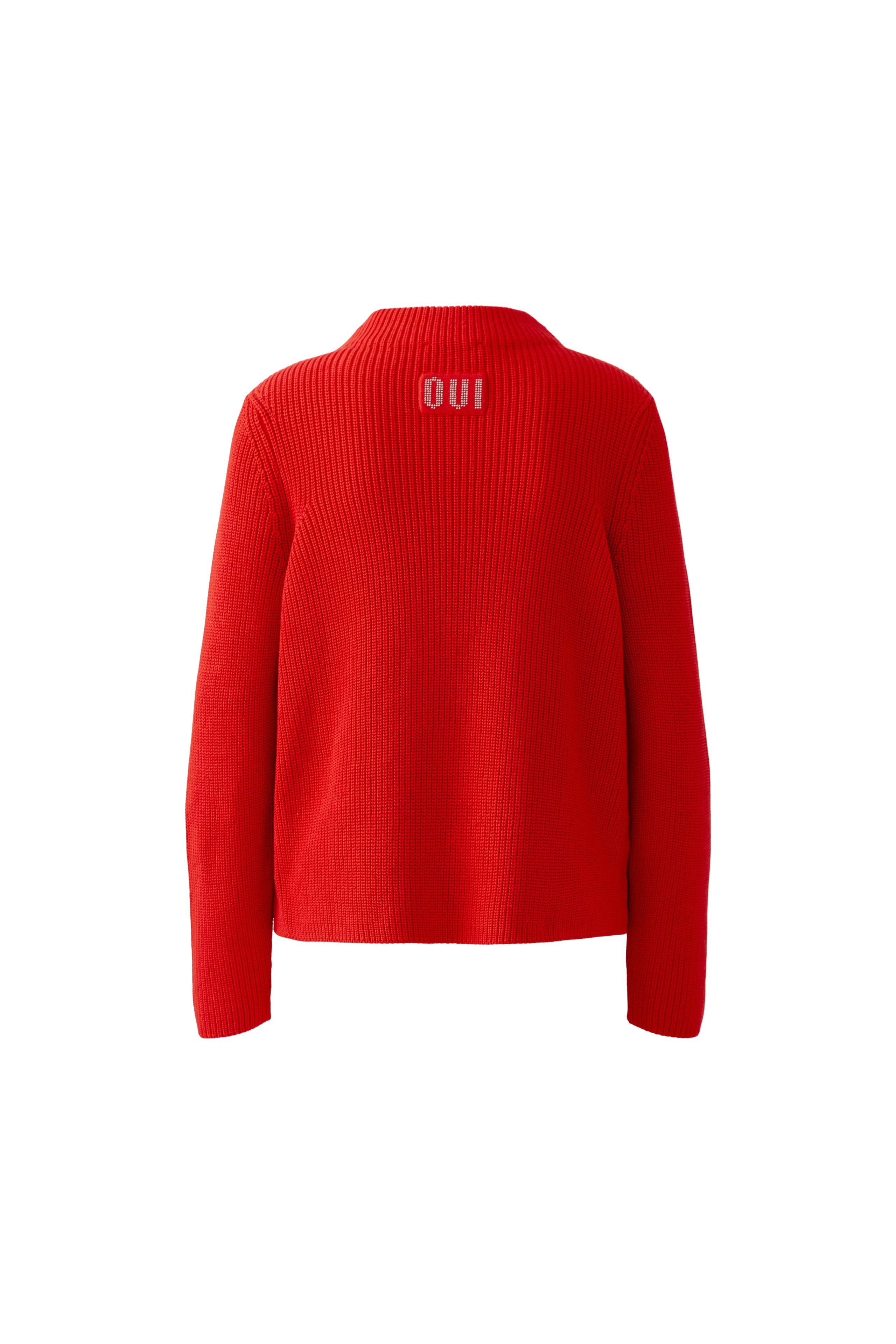 Oui Stickad Tröja i Bomullsblandning Röd