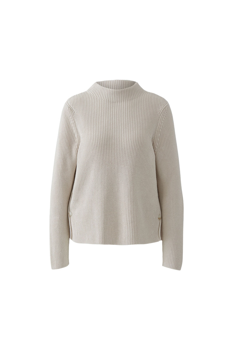 Oui Stickad Tröja i Bomullsblandning Beige