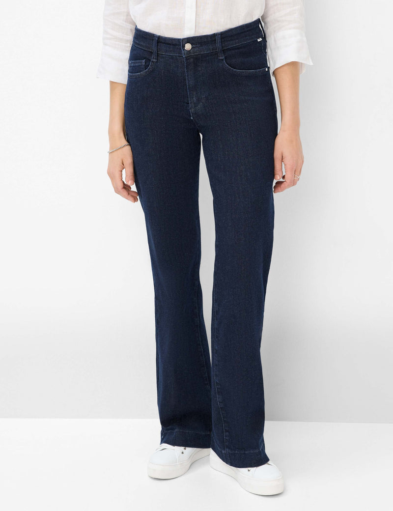 Brax MAINE Magic Denim Wide Leg Kort Jeans Mörkblå