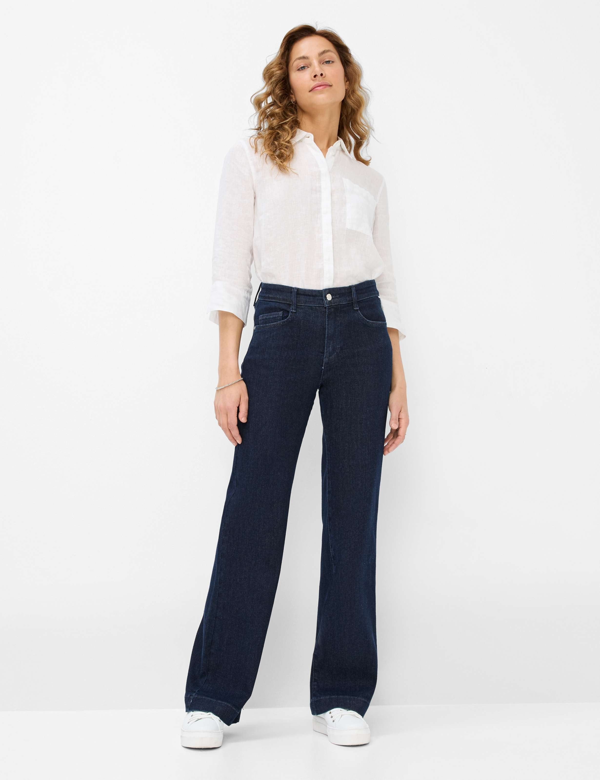 Brax MAINE Magic Denim Wide Leg Kort Jeans Mörkblå
