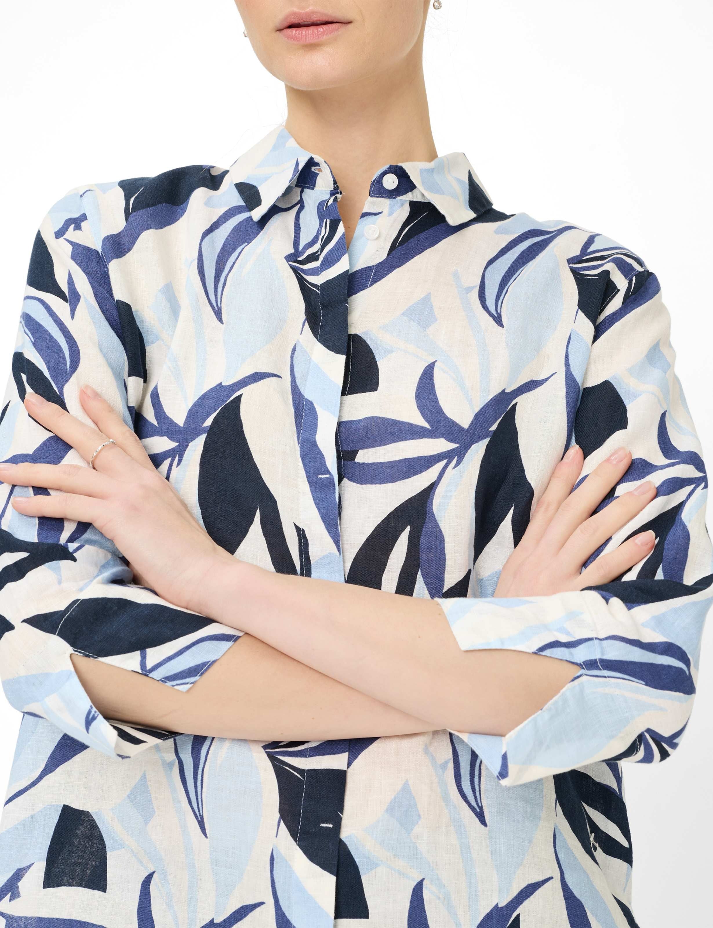 Brax Skjortblus i Ren Linne Vicki Marinblå