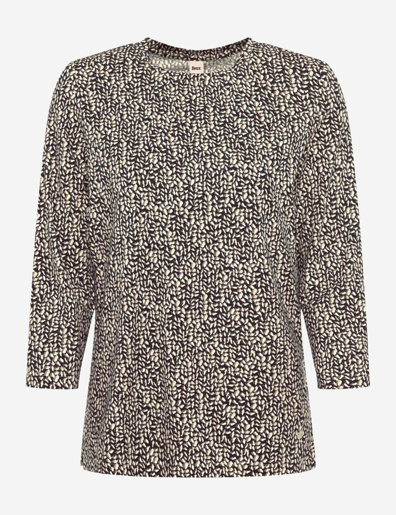 Brax Style Carina M Mönstrad T-shirt med 3/4-ärm Ljusbrun