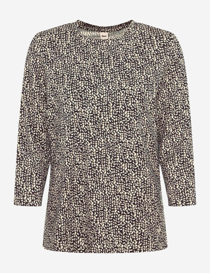 Brax Style Carina M Mönstrad T-shirt med 3/4-ärm Ljusbrun