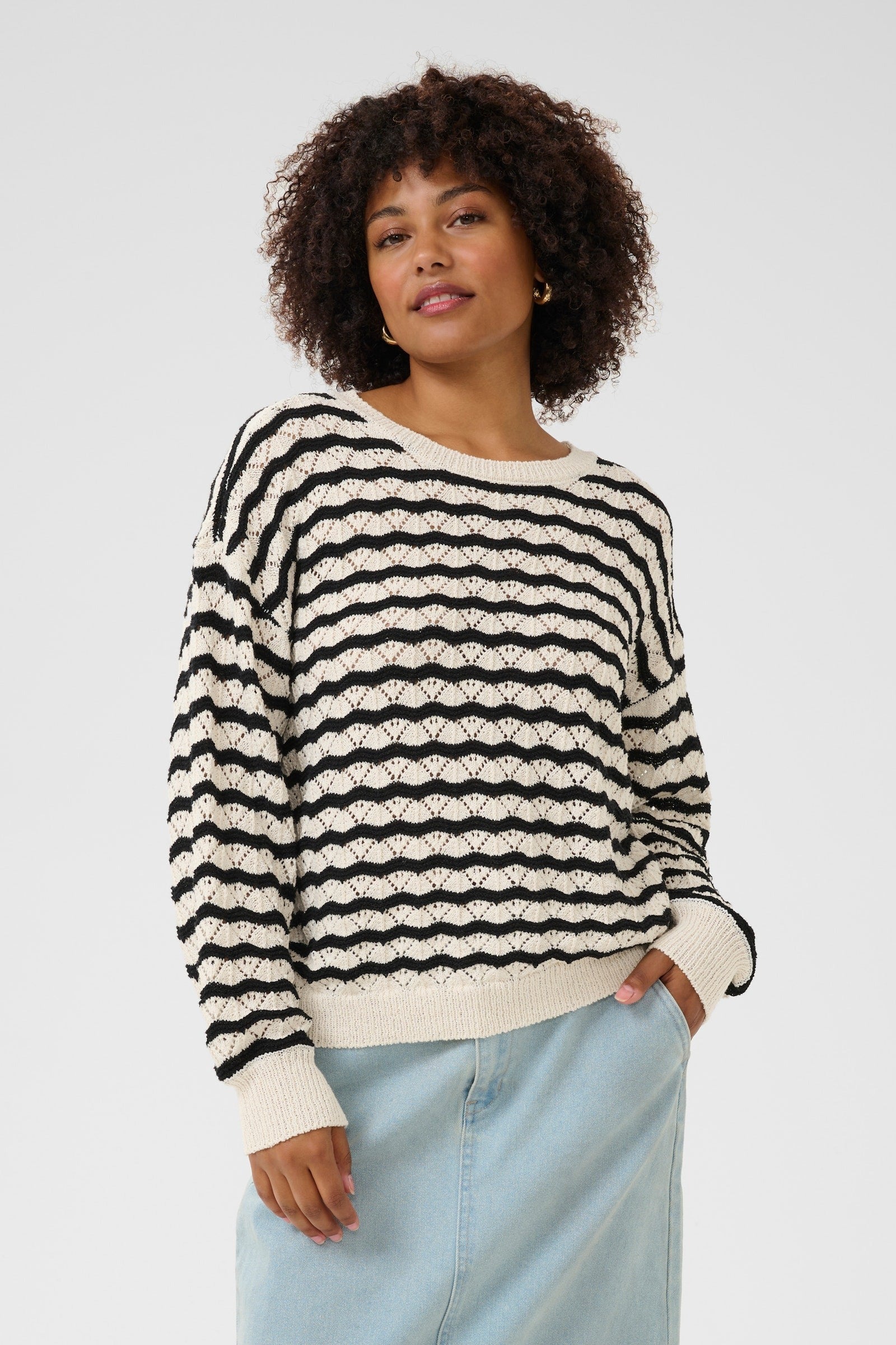 Cream Poppi Pullover Salt Pepper Stripe