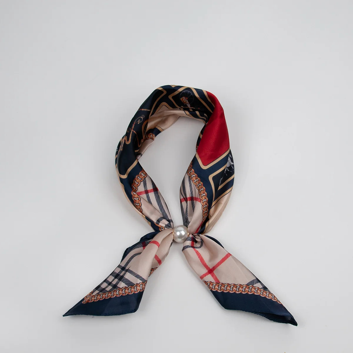 ROSENVINGE Liten scarf, rutmönster med pärlmagnet - marinblå