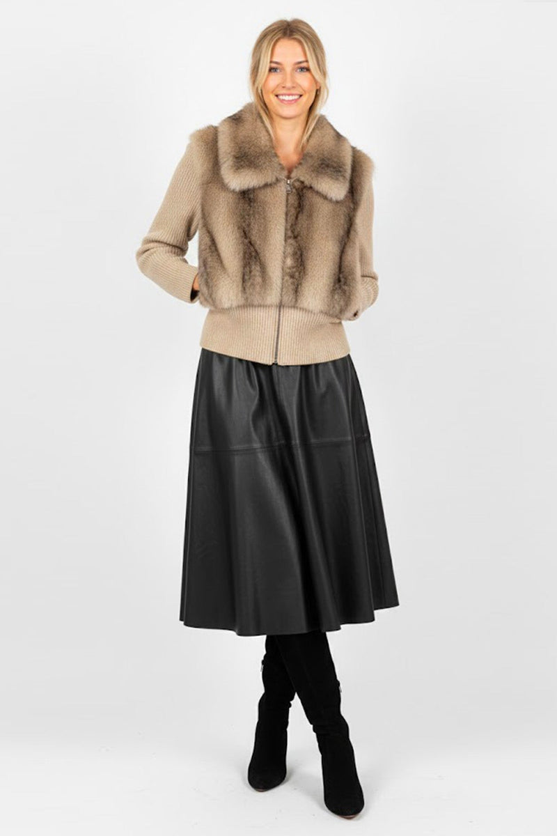Derhy GAELLE Stickad Jacka med Fuskpäls Beige