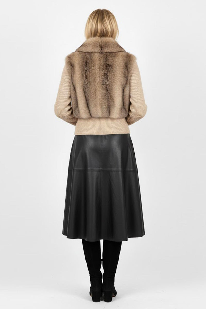 Derhy GAELLE Stickad Jacka med Fuskpäls Beige
