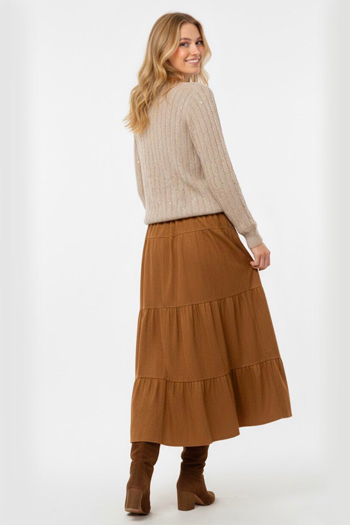 Derhy NAIROBI Glittrig Stickad Tröja med Paljetter Beige