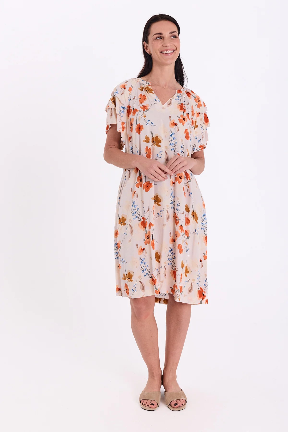 FreeQuent Blommig Klänning Adney Beige-Rosa