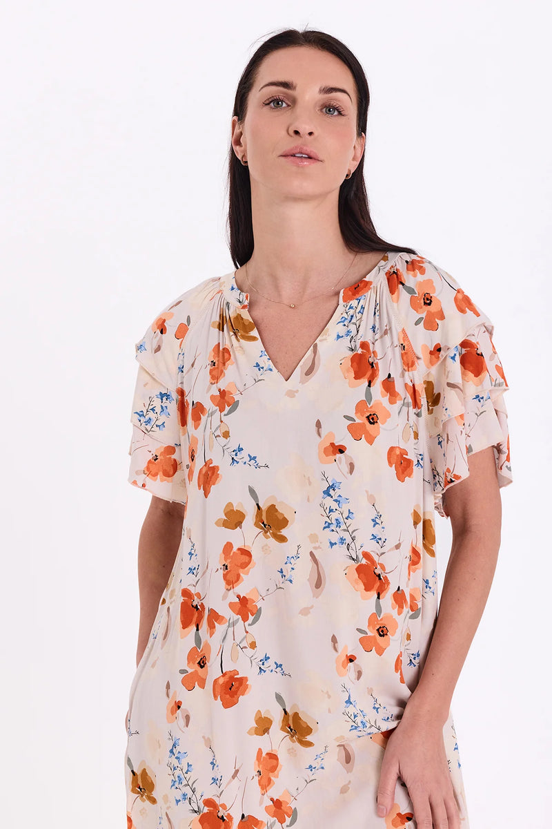 FreeQuent Blommig Klänning Adney Beige-Rosa