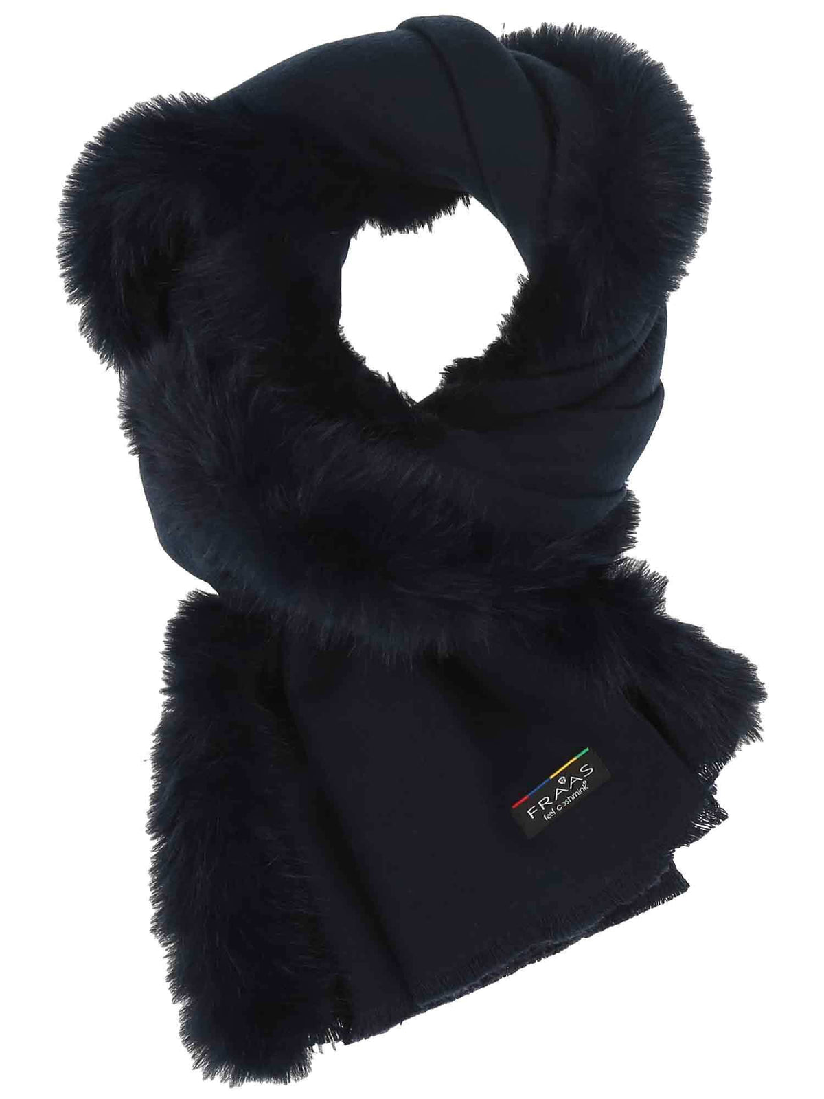 FRAAS Enfärgad Poncho med Kant i Fuskpäls Midnight