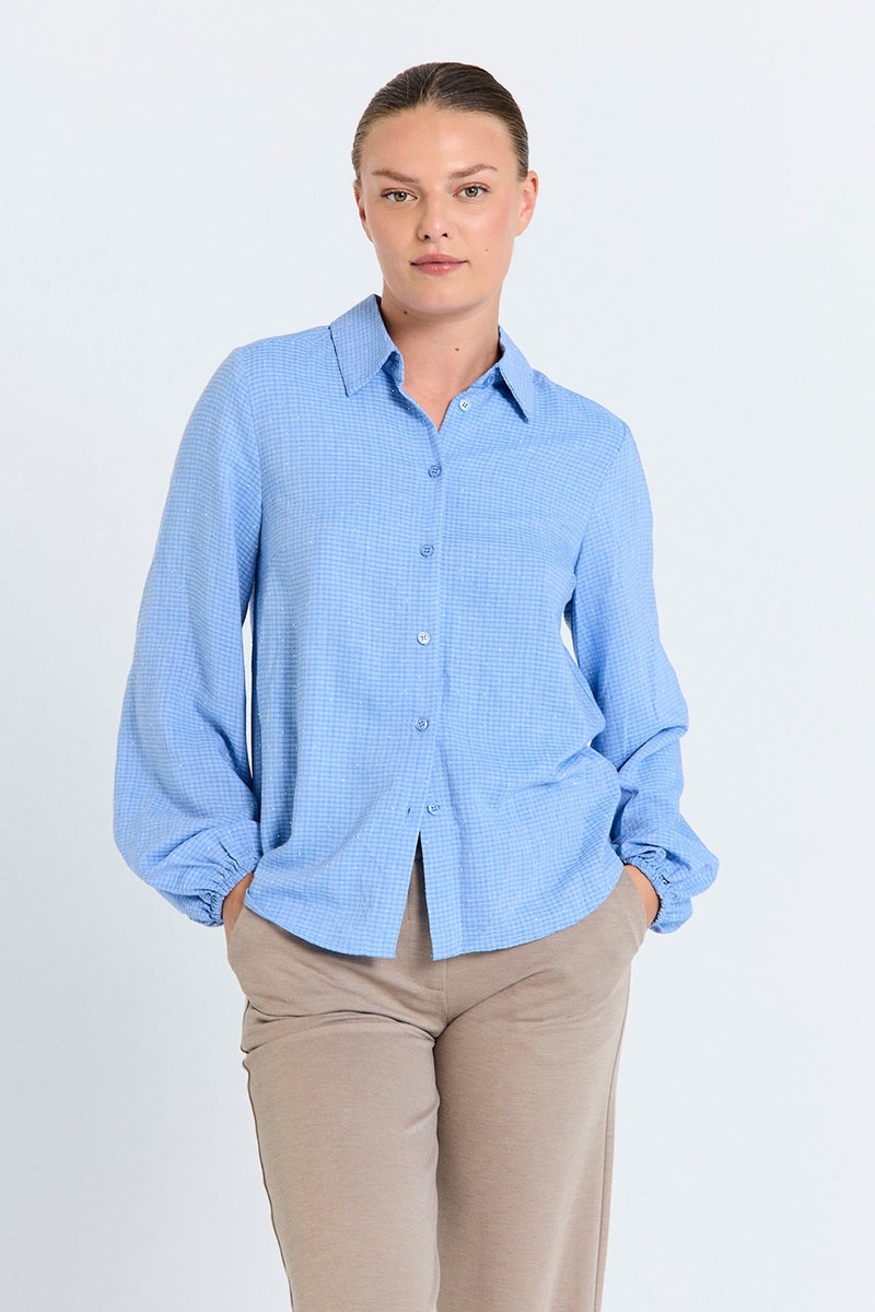 FreeQuent Skjorta Shine med Pärldetaljer Wedgewood