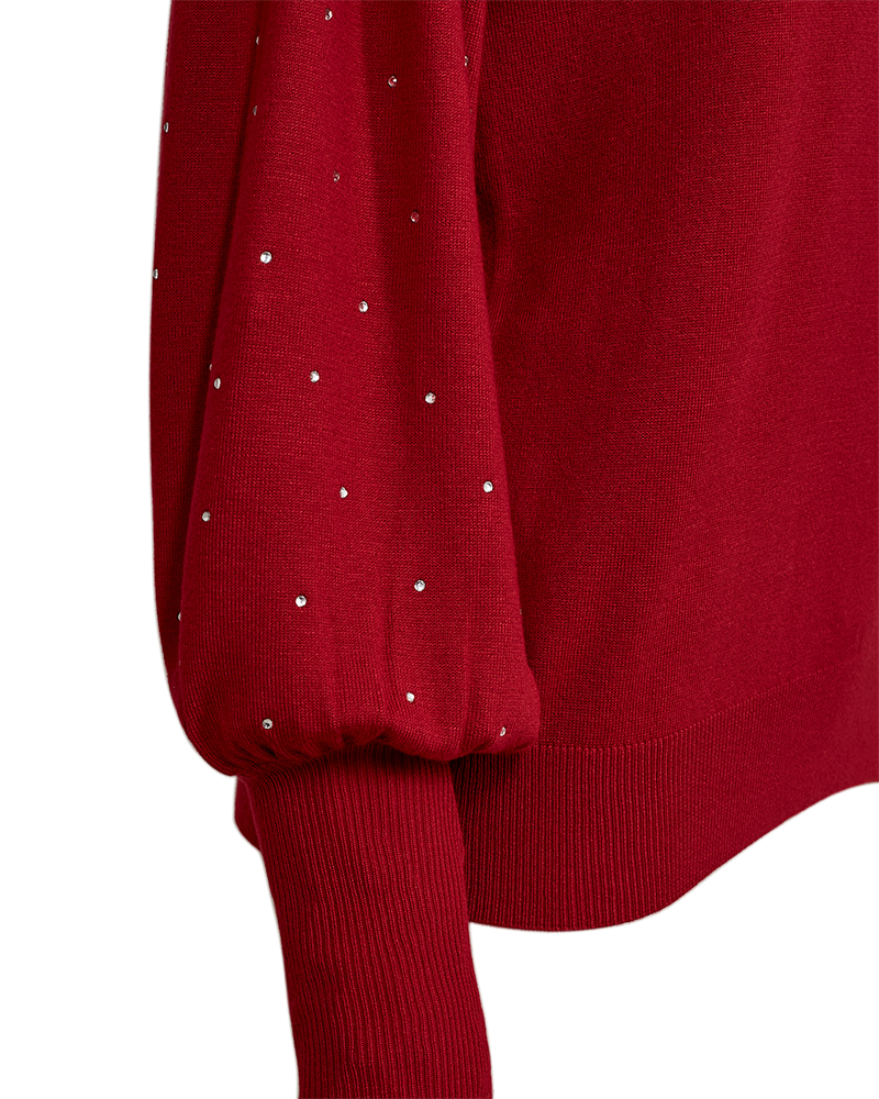 FreeQuent Tröja Dotka med Långa Puffärmar och Strass Röd